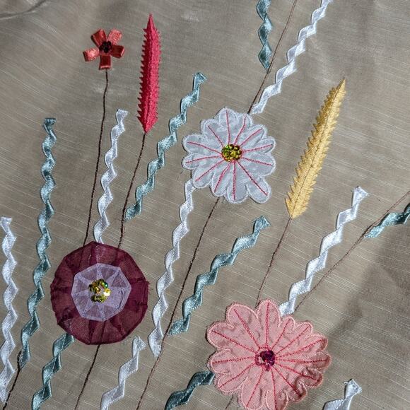 Vtg Y2K Indigo Moon Beige Floral Embroidered Embellished Blazer Jacket Sz S - Picture 3 of 5